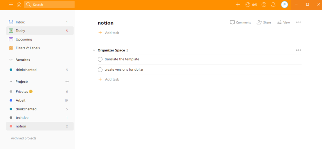 Screenshot of Todoist